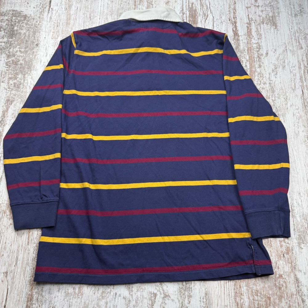 VTG Polo Ralph Lauren Rugby Shirt Mens Large Custom Fit Navy Striped Lion Crest - Picture 3 of 9